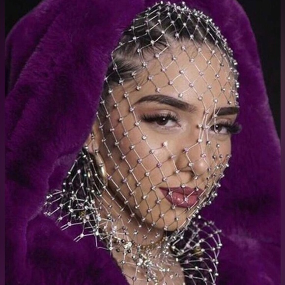 New Unique Mesh Face Mask / Headpiece Crystal Body Jewelry Veil Headscarf - Picture 8 of 16
